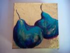 Pears 2<br />5 &quot;square canvas, acrylic and dutch gold leaf<br />&pound;30   SOLD