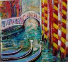 Gondolas and red and yellow poles<br />Acrylic and dutch gold on 6 inch square standard canvas, unframed<br />&pound;75