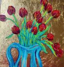 Red tulips<br />Acrylic and dutch gold on 12&quot; square deep edge canvas<br />&pound;200