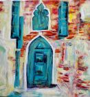 TURQUOISE DOOR AND SHUTTERS , VENICE.<br />OIL ON 8&quot; Square deep edge wood panel - ready to hang - requires no frame<br /><br />&pound;200