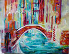 CRUMBLING VENICE WITH BRIDGE<br />Oil on 8&quot; square deep edge wood panel - ready to hang - doesn&#039;t require framing<br /><br />&pound;200