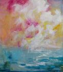 PINK AND WHITE CLOUDS<br /><br />Oil on 8&quot; square deep edge wood panel - 8&quot; square wood panel - ready to hang - does not require a frame -<br /><br />&pound;200
