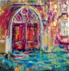 CRUMBLING RED DOOR, VENICE<br />Acrylic and dutch gold on 6&quot; square standard canvas- unframed and ready to hang<br />&pound;100