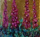 PINK DELPHINIUMS<br />Acrylic and dutch gold on 6&quot;square standard canvas - unframed and ready to hang - can be frames<br /><br />&pound;100