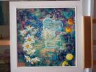 daffodils and fruit<br />acrylic and dutch gold on panel<br />24&quot; square in limes white frame<br />450 pounds<br />SOLD